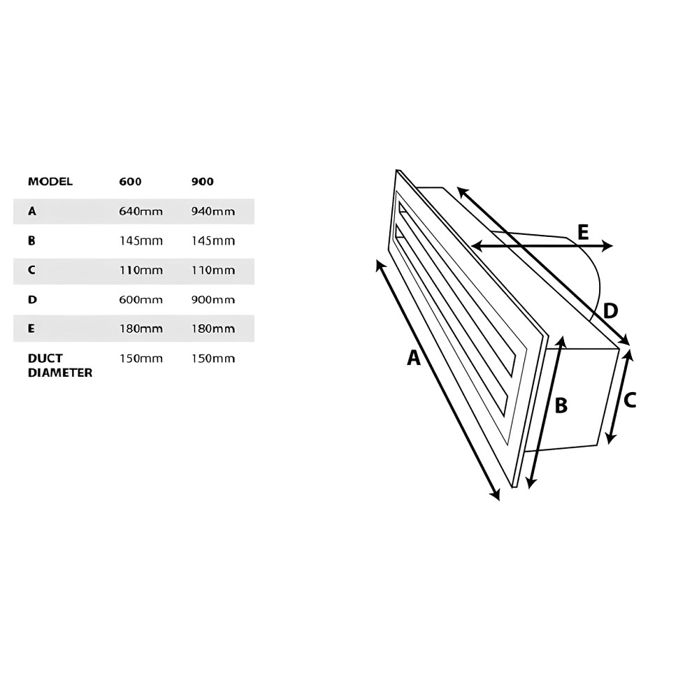 Linear Slot vent dimensions