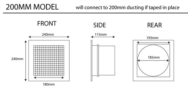 egg crate vent 200 dimensions