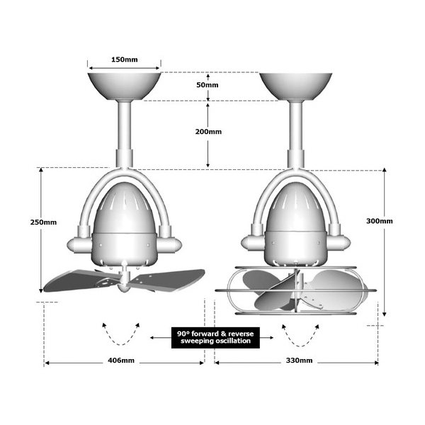 Diane Ceiling Fan Brushed Nickel & Metal Blades 13" Universal Fans