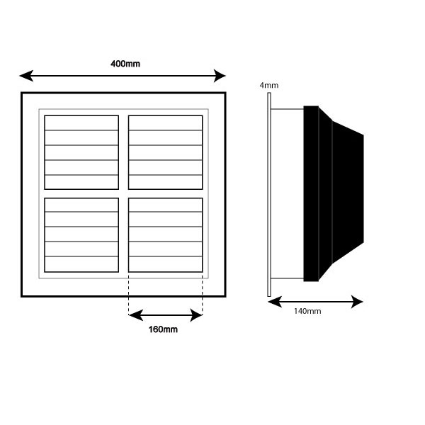 360mm Square Air Conditioning Vent dimensions