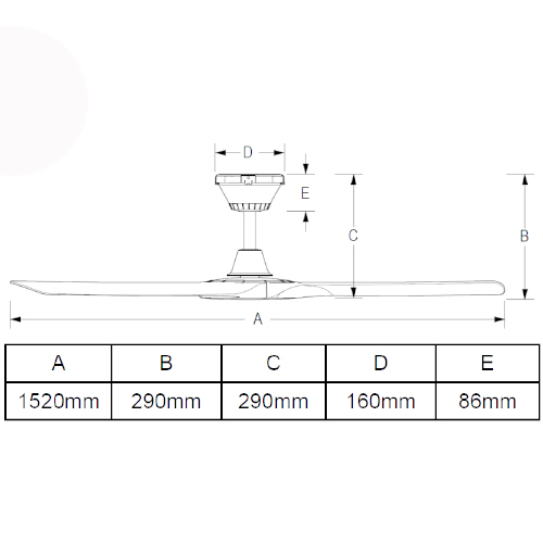 Hunter Pacific Aqua v2 52-inch Dimensions No Light