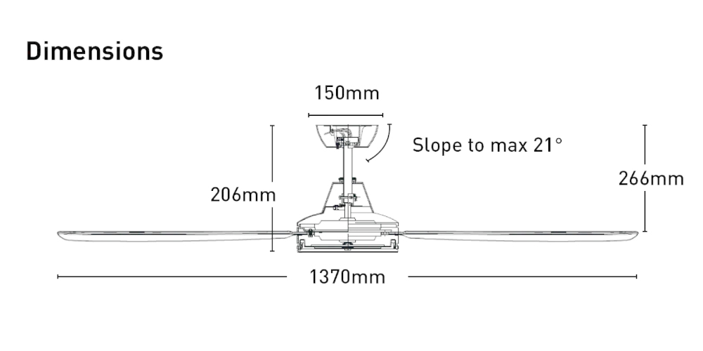 Mercator Nemoi DC Ceiling Fan Dimensions 54"