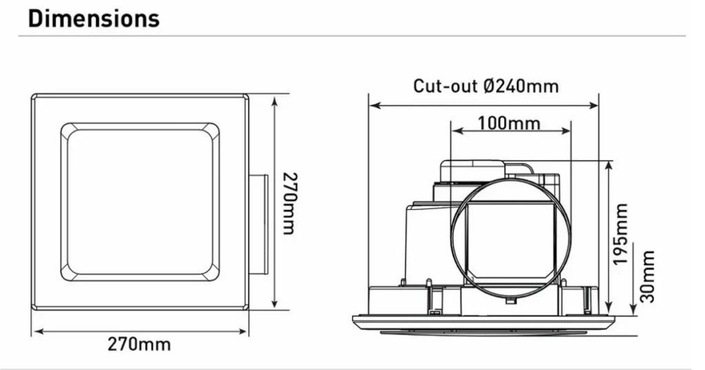 mercator-novaline-2-exhaust-fan-square-240-dimensions