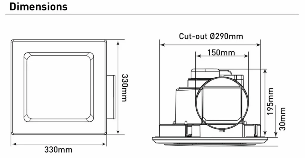 mercator-novaline-2-exhaust-fan-square-290-dimensions