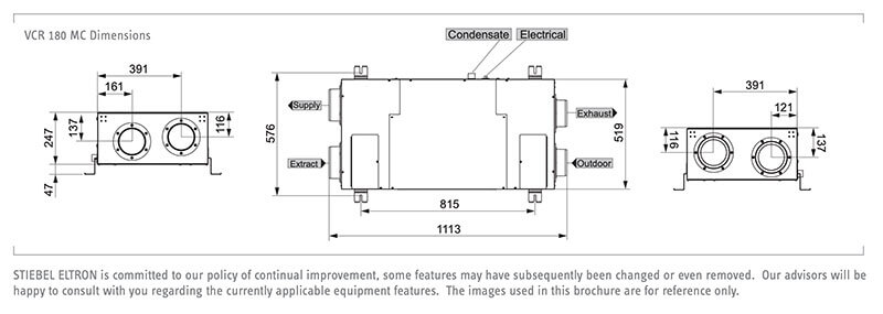 vcr heat recovery unit dimensions