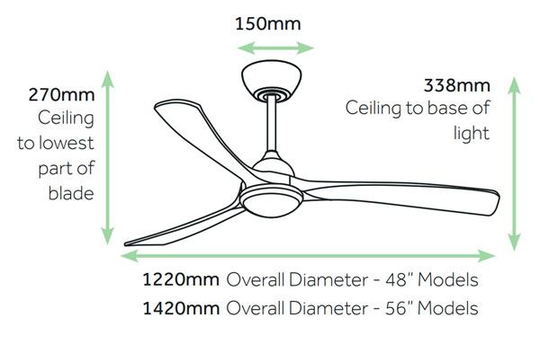 Sleeper DC Ceiling fan dimensions