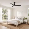 claro-whisper-dc-48-inch-ceiling-fan-black-with-led-light-on-wide-bedroom-with-outdoor-view-insitu