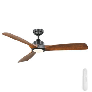 Mercator Ikuü Minota DC SMART Ceiling Fan with CCT LED Light - Black with Dark Timber-style Blades 52