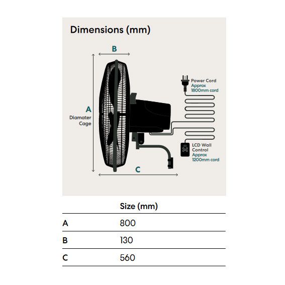 premium wall fan commercial dimensions