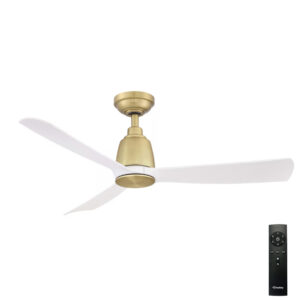 Three Sixty Kute 3 Blade DC Ceiling Fan in Satin Brass and White Blades 44-inch
