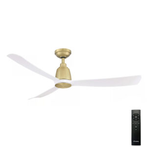 Three Sixty Kute 3 Blade DC Ceiling Fan in Satin Brass and White Blades 52-inch