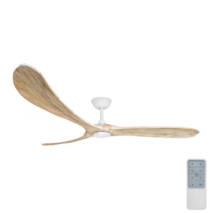 Three Sixty Timbr DC Ceiling Fan with LED Light - Matte White with Weathered Oak Blades 72