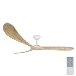 Three Sixty Timbr DC Ceiling Fan with Remote - Matte White with Weathered Oak Blades 72"