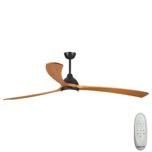 Fanco Sanctuary DC Ceiling Fan with CCT LED Light - Black with Teak Blades 86"