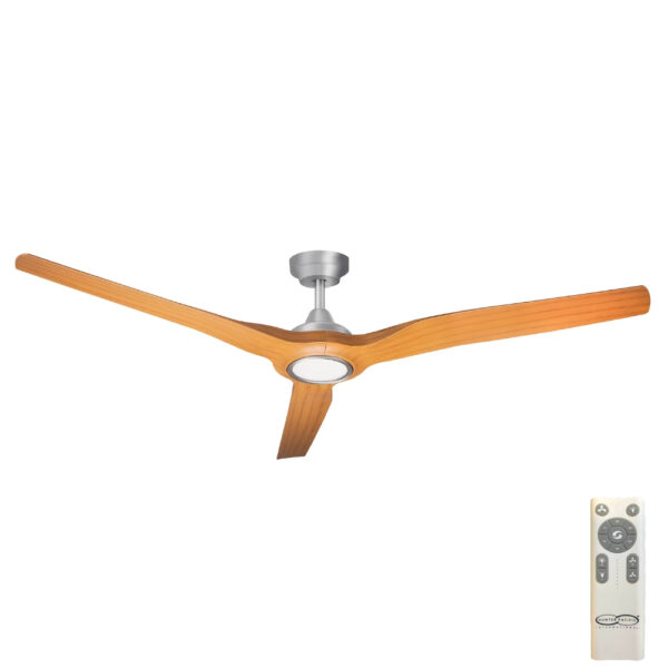 Hunter Pacific Radical 3 DC Ceiling Fan with LED Light - Brushed Aluminium with Bamboo Blades 60"