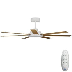 Calibo Alula DC Ceiling Fan with Remote Control White with Teak Blades 60 inch