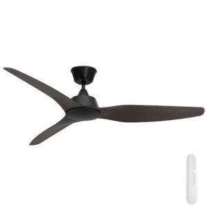 Mercator Guardian IP55 DC Ceiling Fan with Remote - Black with Dark Timber Blades 56"