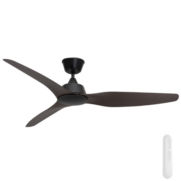 Mercator Guardian IP55 DC Ceiling Fan with Remote - Black with Dark Timber Blades 56"