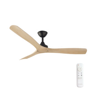 Three Sixty Spitfire DC Ceiling Fan Black with Natural Blades 52