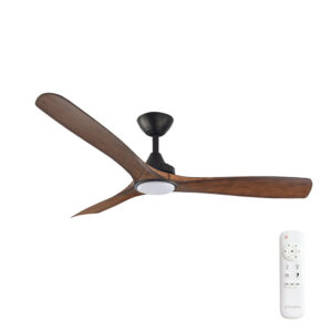 Three Sixty Spitfire DC Ceiling Fan with LED Light Black with Koa Blades 52" Motor