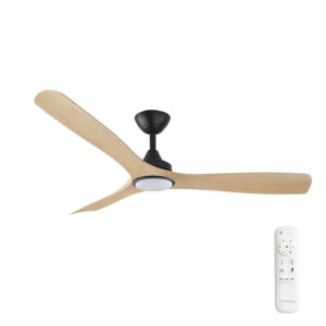 Three Sixty Spitfire DC Ceiling Fan with LED Light Black with Natural Blades 52