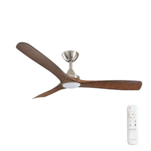 Three Sixty Spitfire DC Ceiling Fan with LED Light Brushed Nickel with Koa Blades 52