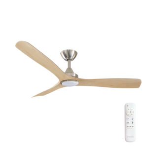 Three Sixty Spitfire DC Ceiling Fan with LED Light Brushed Nickel with Natural Blades 52