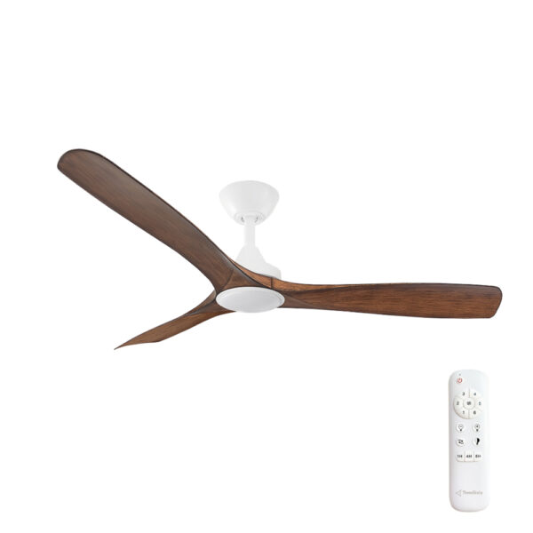 Three Sixty Spitfire DC Ceiling Fan with LED Light White with Koa Blades 52"