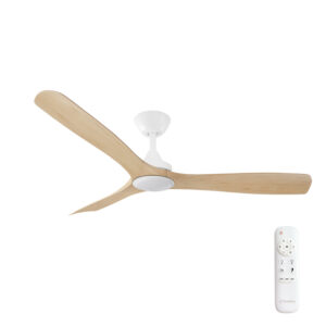 Three Sixty Spitfire DC Ceiling Fan with LED Light White with Natural Blades 52