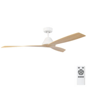 Claro Dreamer DC Ceiling Fan in White with Light Timber Style-Blades 52
