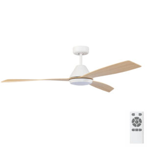 Claro Dreamer DC Ceiling Fan with LED Light in White with Light Timber Style Blades 52