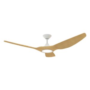 Domus Strike DC Ceiling Fan with LED Light in White with Oak 60"