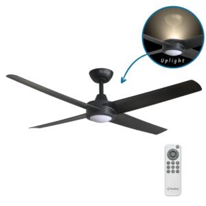 Three Sixty Ambience Uplight DC Ceiling Fan with LED Light - Black 52"