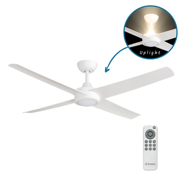 Three Sixty Ambience Uplight DC Ceiling Fan with LED Light - White 52"