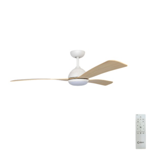 claro groove dc ceiling fan with led light - white with timber blades