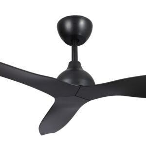 Close-up of black Whisper IP66 DC ceiling fan, 52-inch