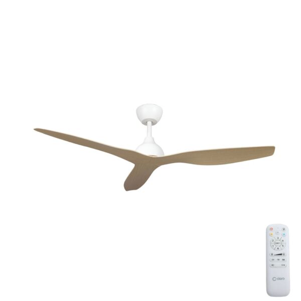 White Whisper IP66 DC ceiling fan with light oak blades, 52-inch remote control