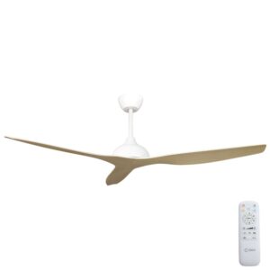 White and beechwood Whisper IP66 ceiling fan, 58-inch remote control