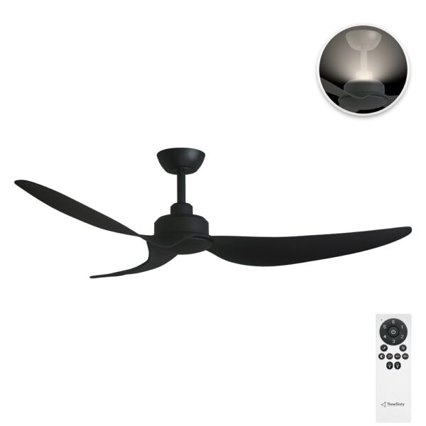 Three Sixty Trinity DC 56" Ceiling Fan with Uplight- Black - with remote control