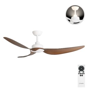 Three Sixty Trinity DC 56" Ceiling Fan with Uplight- Matte White/Koa - with remote control