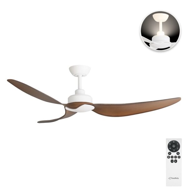 Three Sixty Trinity DC 56" Ceiling Fan with Uplight- Matte White/Koa - with remote control