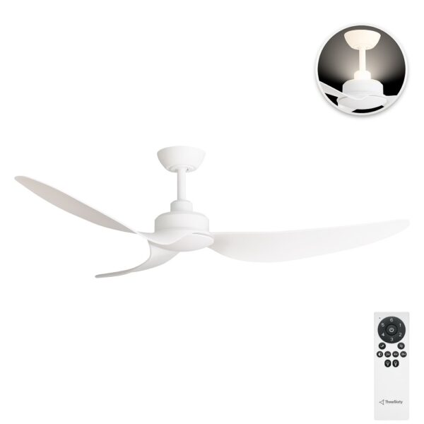 Three Sixty Trinity DC 56" Ceiling Fan with Uplight- Matte White - with remote control