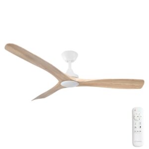 Three Sixty Spitfire DC Ceiling Fan with LED Light - White with Light Oak Blades 52" - main