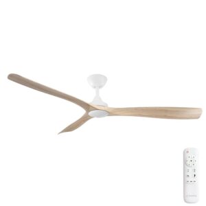 Three Sixty Spitfire DC Ceiling Fan with LED Light - White with Light Oak Blades 60" - main