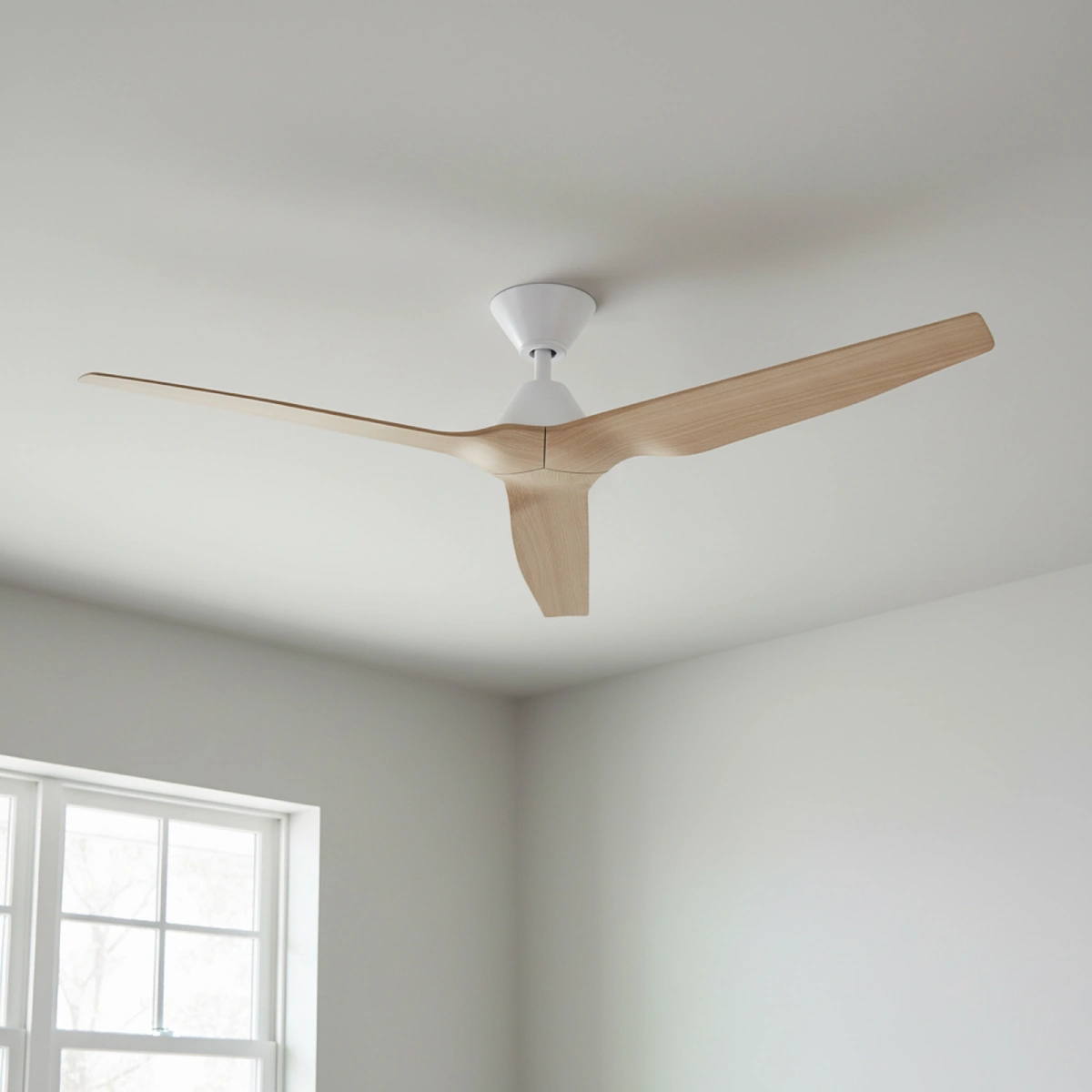 Fanco Infinity-iD DC Ceiling Fan with Remote - White with Beechwood Timber Style Blades 54" insitu