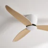 claro-essentials-spirit-dc-ceiling-fan-no-light-white-with-timber-style-blades-close-up-angled-insitu