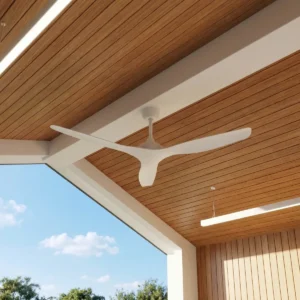 whisper-ip66-58-inch-white-no-light-installed-in-sheltered-outdoor-ceiling