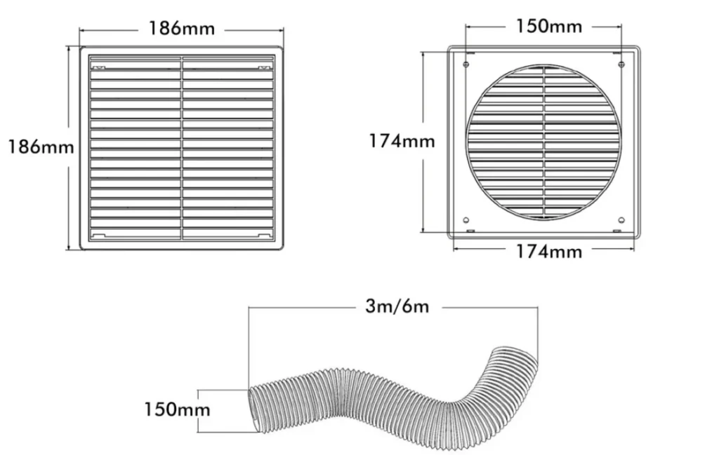 duct-kit-3m-x-150mm-dimensions