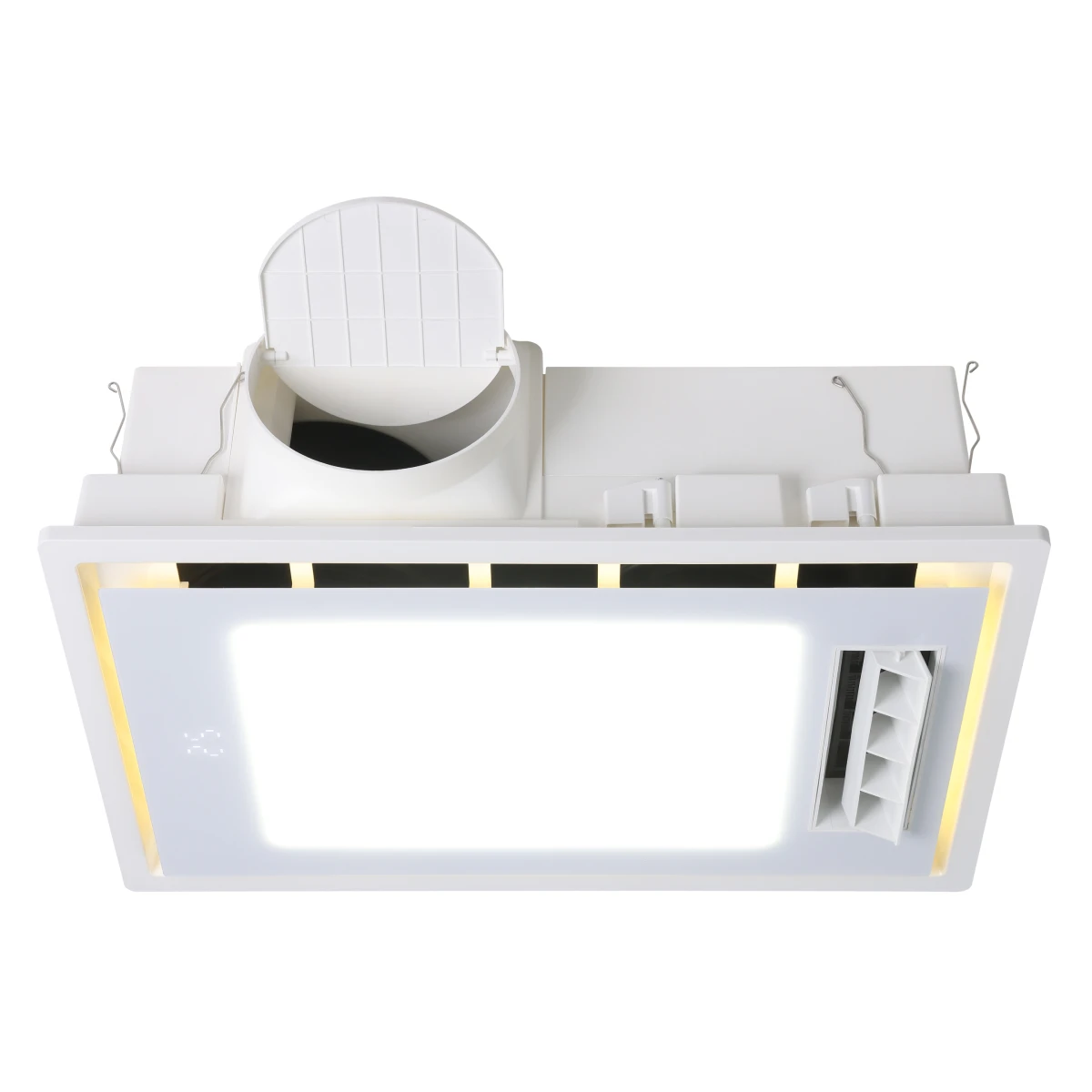 eglo-marrakesh-4-in-1-bathroom-heater-front-angled-view-lights-on-duct-open
