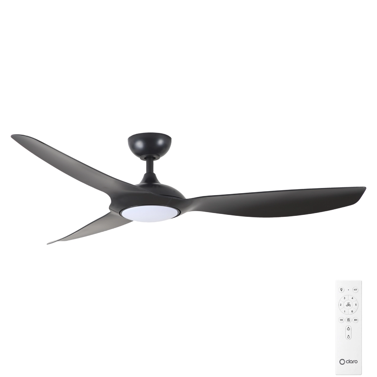Claro Glider High Airflow DC Ceiling Fan with LED Light - Black 60"